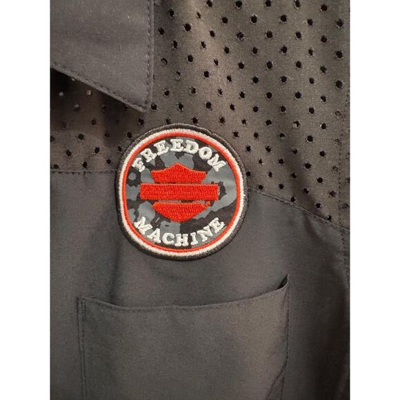 Black & Orange  Harley Davidson Patch Zipper Perforated Collared Zip Up Shirt L - Picture 4 of 9